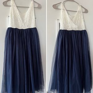 2BUNNIES Girls Navy Blue & White Lace Dress Size 9-10